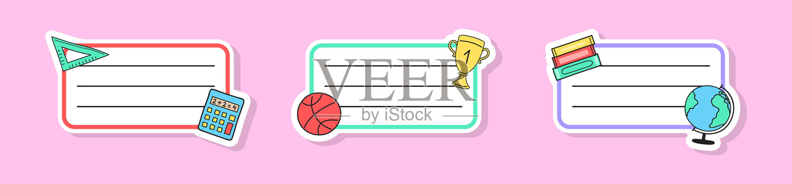 与手绘风格的学校笔记本标签一起设置。矢量图插画图片素材