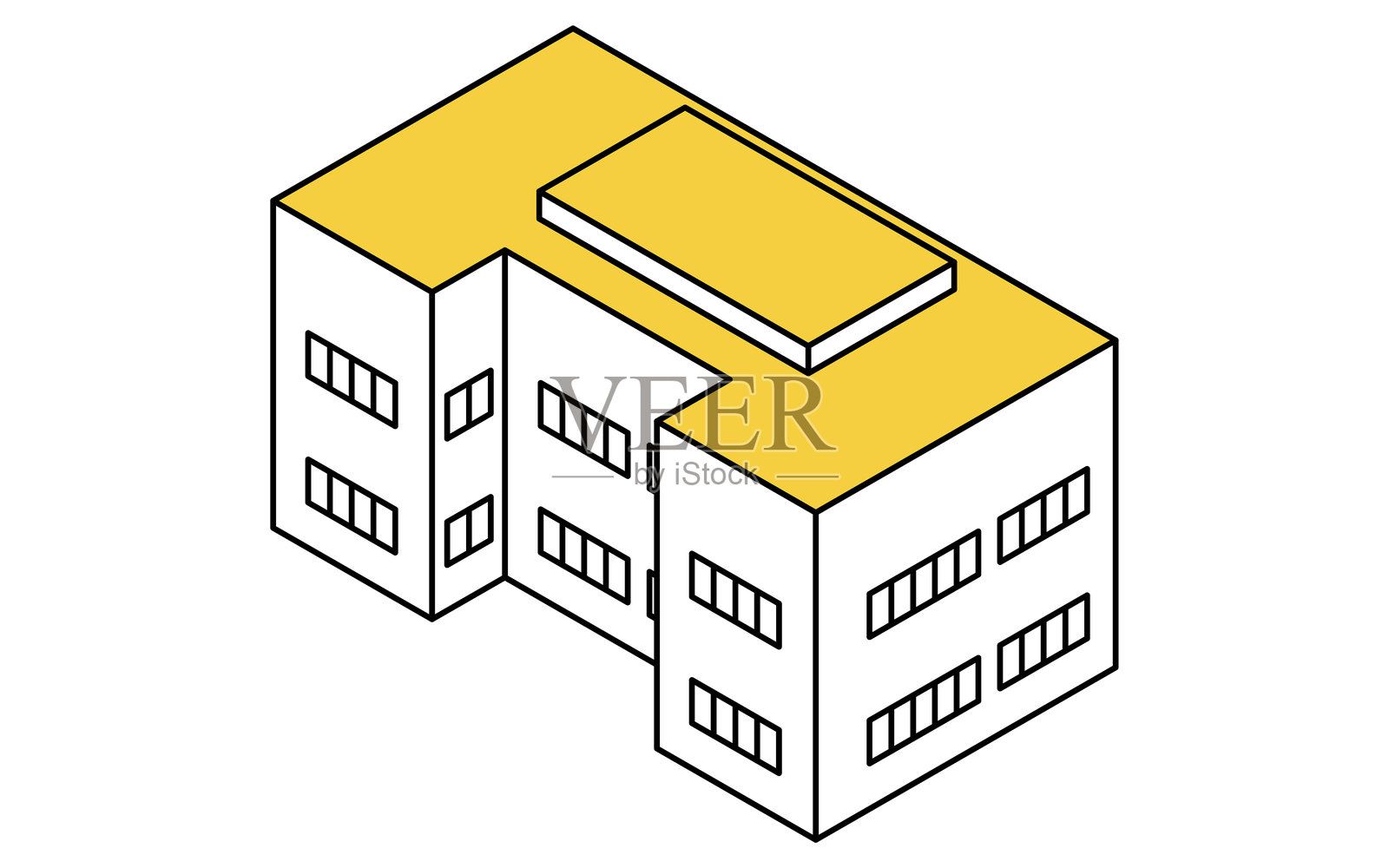 两层办公楼，简单的线条画等距插图插画图片素材