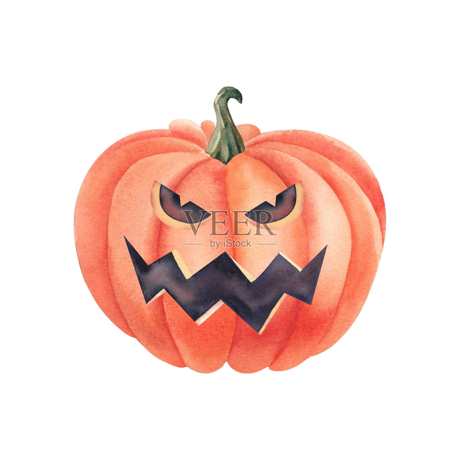 有脸的南瓜。手绘水彩插图。万圣节的一个孤立元素，亡灵节。一个捆绑的设计邀请，明信片，邀请，贴纸，海报。插画图片素材