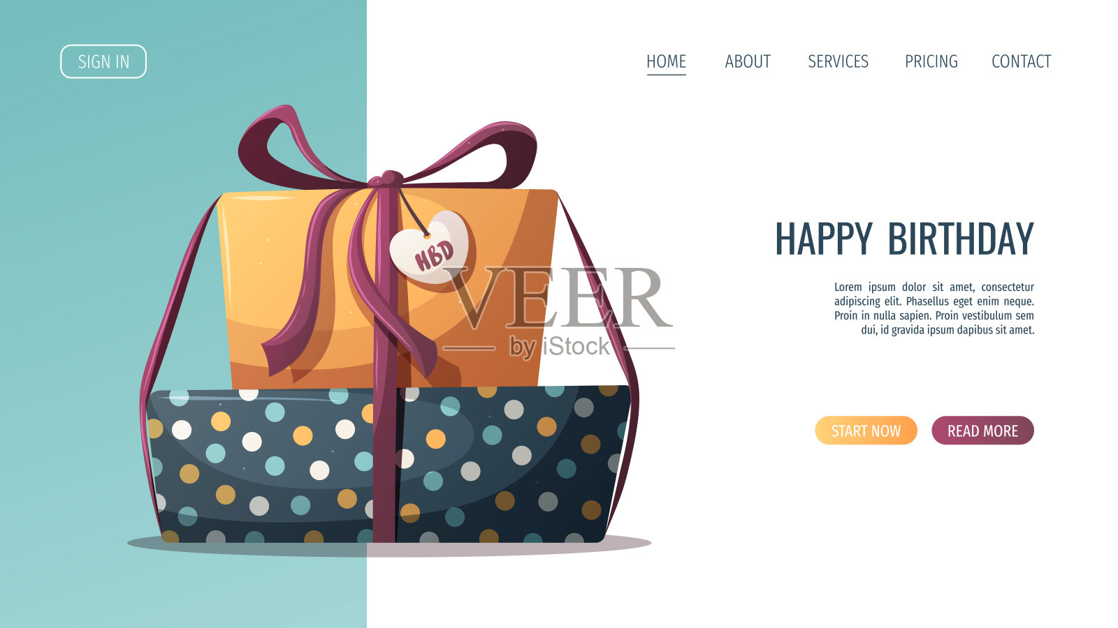 有生日礼物的网页。插画图片素材