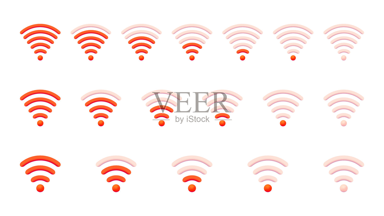 WiFi图标集。3D不同的无线信号级别图标的互联网连接。向量。插画图片素材