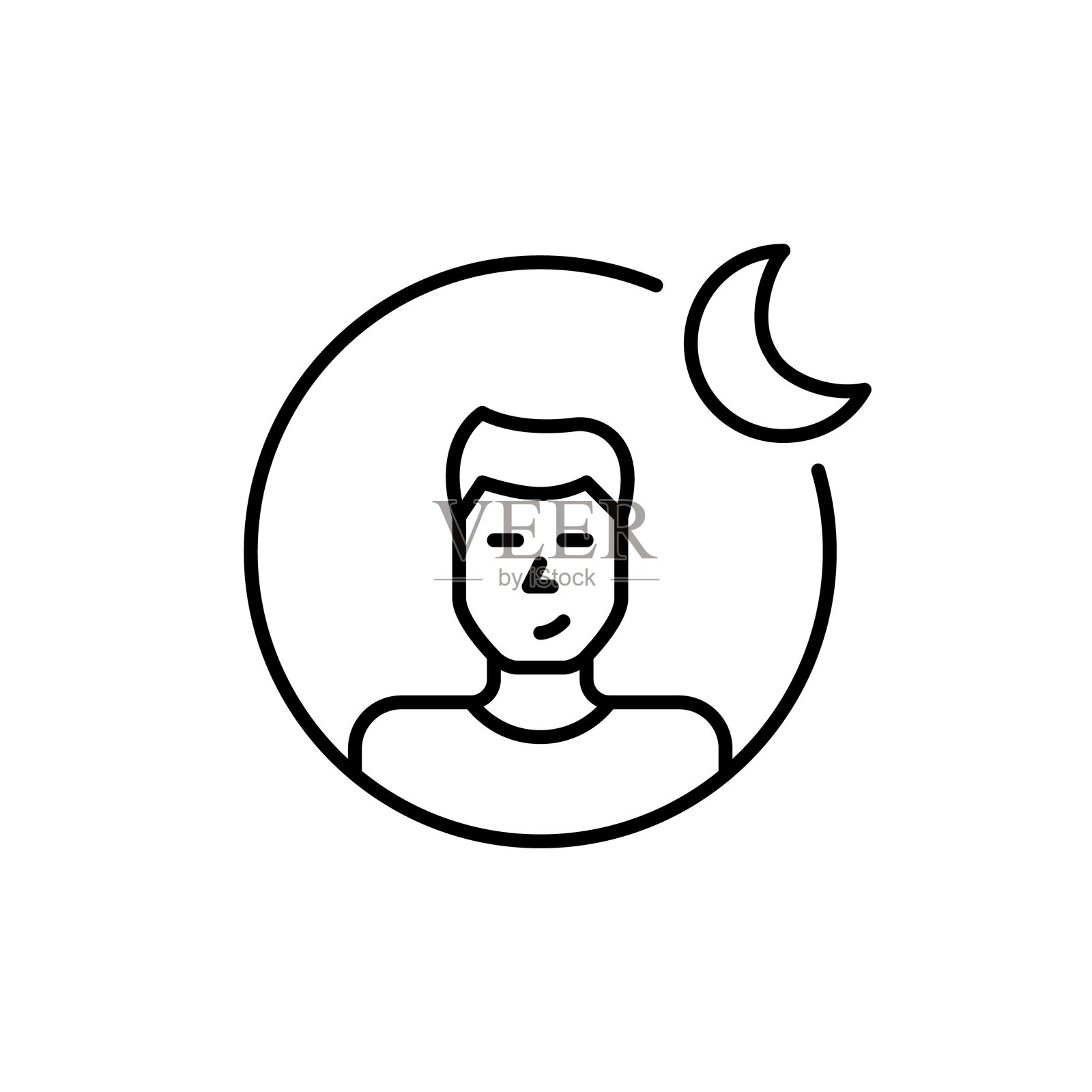 男性用户头像和新月。社交媒体和通讯工具的静音模式。像素完美矢量图标插画图片素材