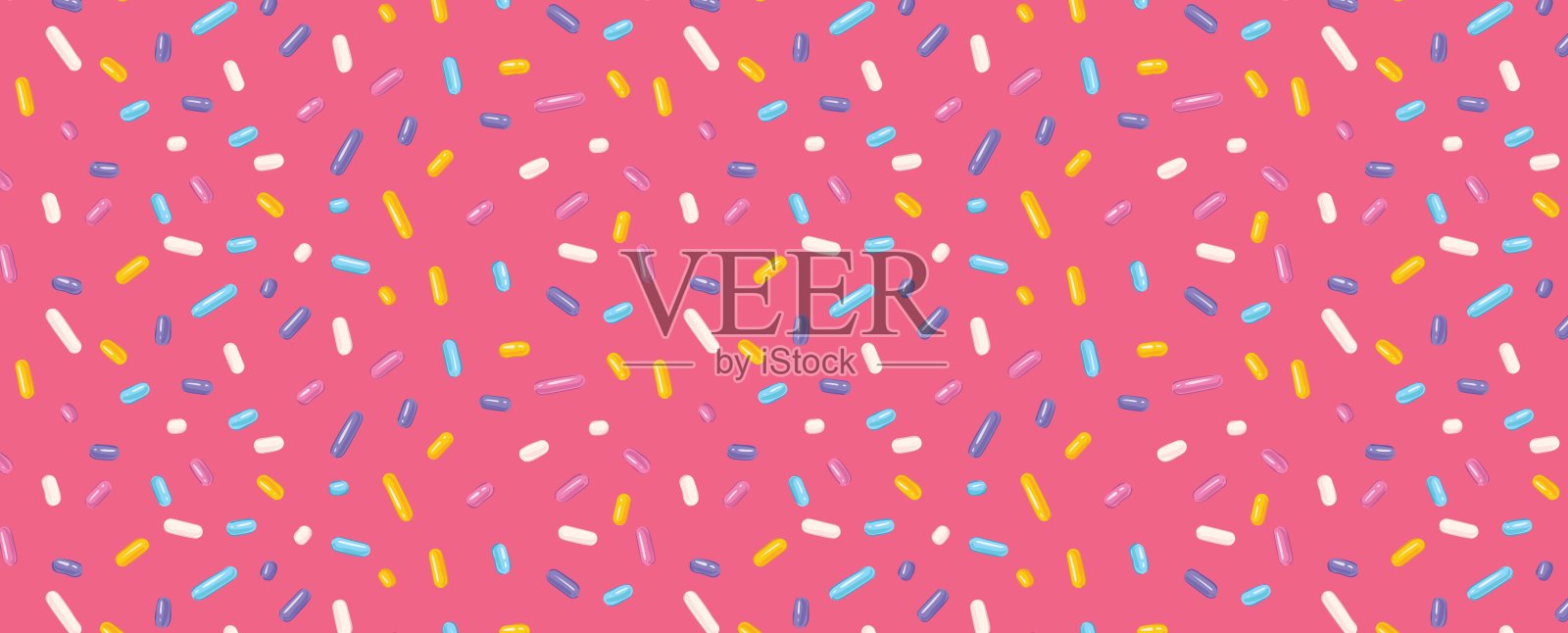 节日无缝图案与五彩纸屑或洒落的甜甜圈。插画图片素材