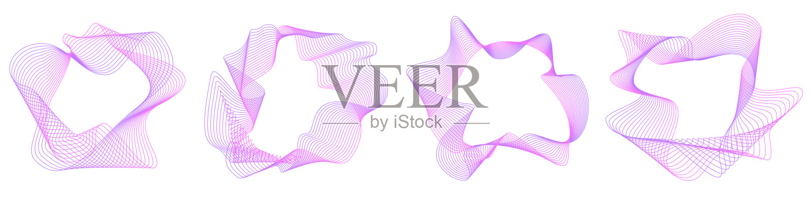 抽象流动的波浪线，圆环与彩虹渐变的颜色。动态无定形断头台形状，边框边框。圆波波动。矢量混合设计元素插画图片素材