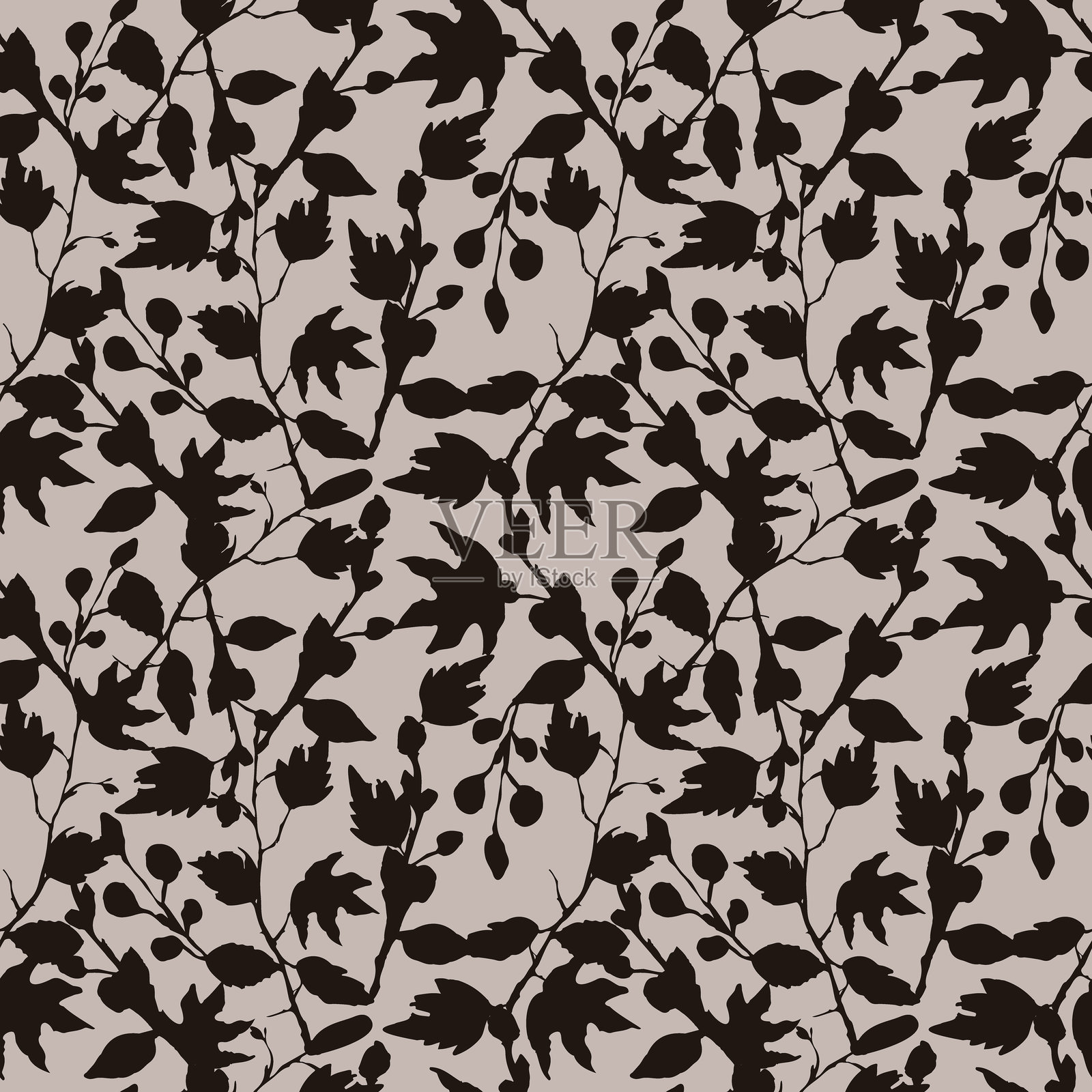 双色轮廓轮廓花卉无缝图案。黑色和白色的花朵背景插画图片素材