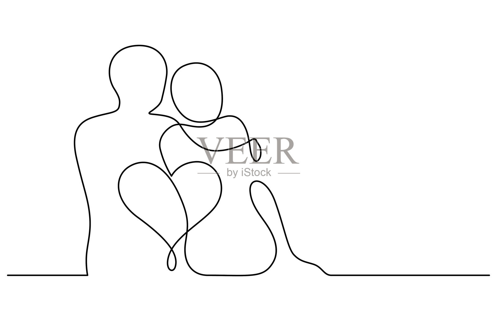 情侣浪漫相依偎单线绘画极简艺术插画图片素材