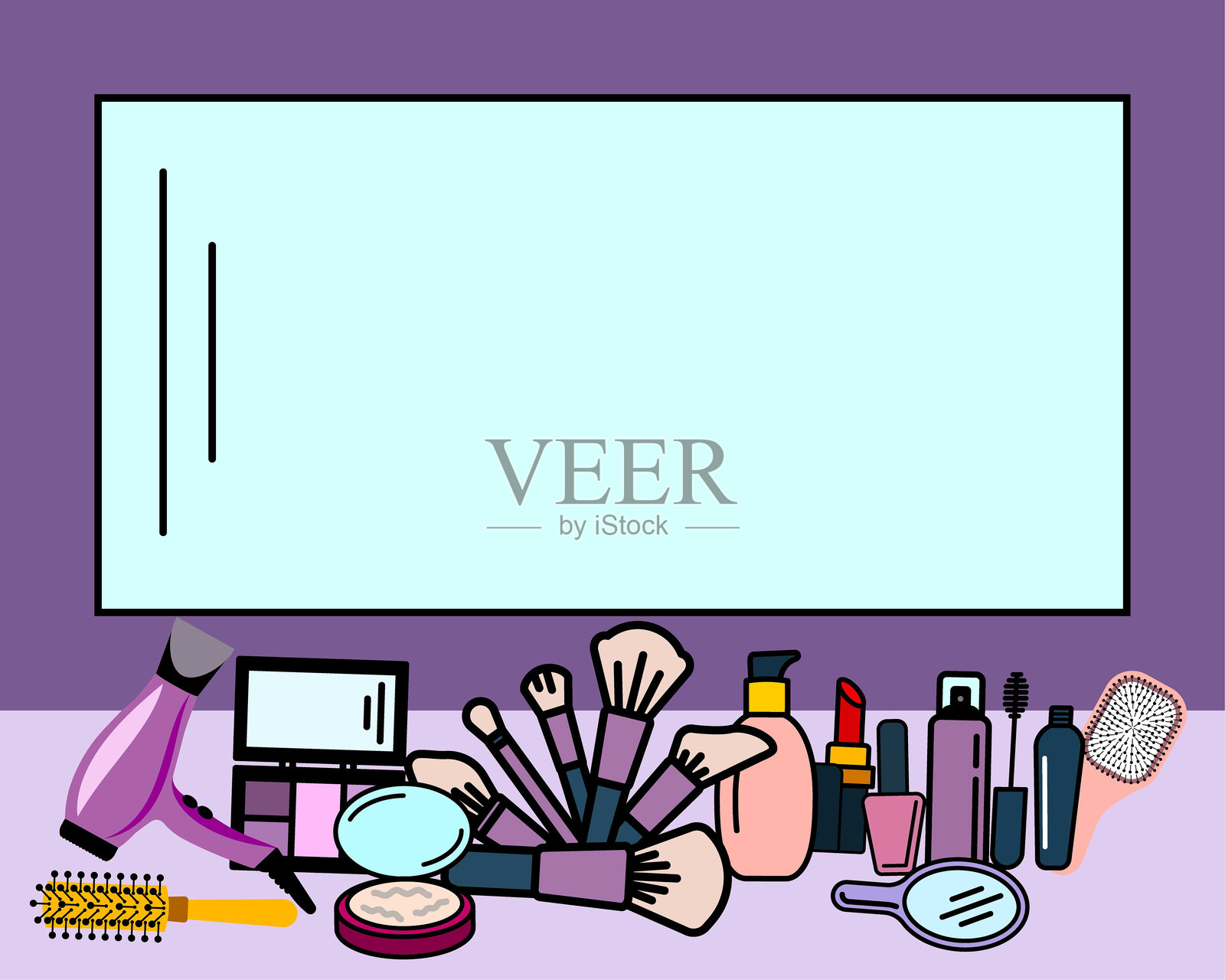 美容，身体护理和化妆品。矢量线性平面图标和设计元素插画图片素材