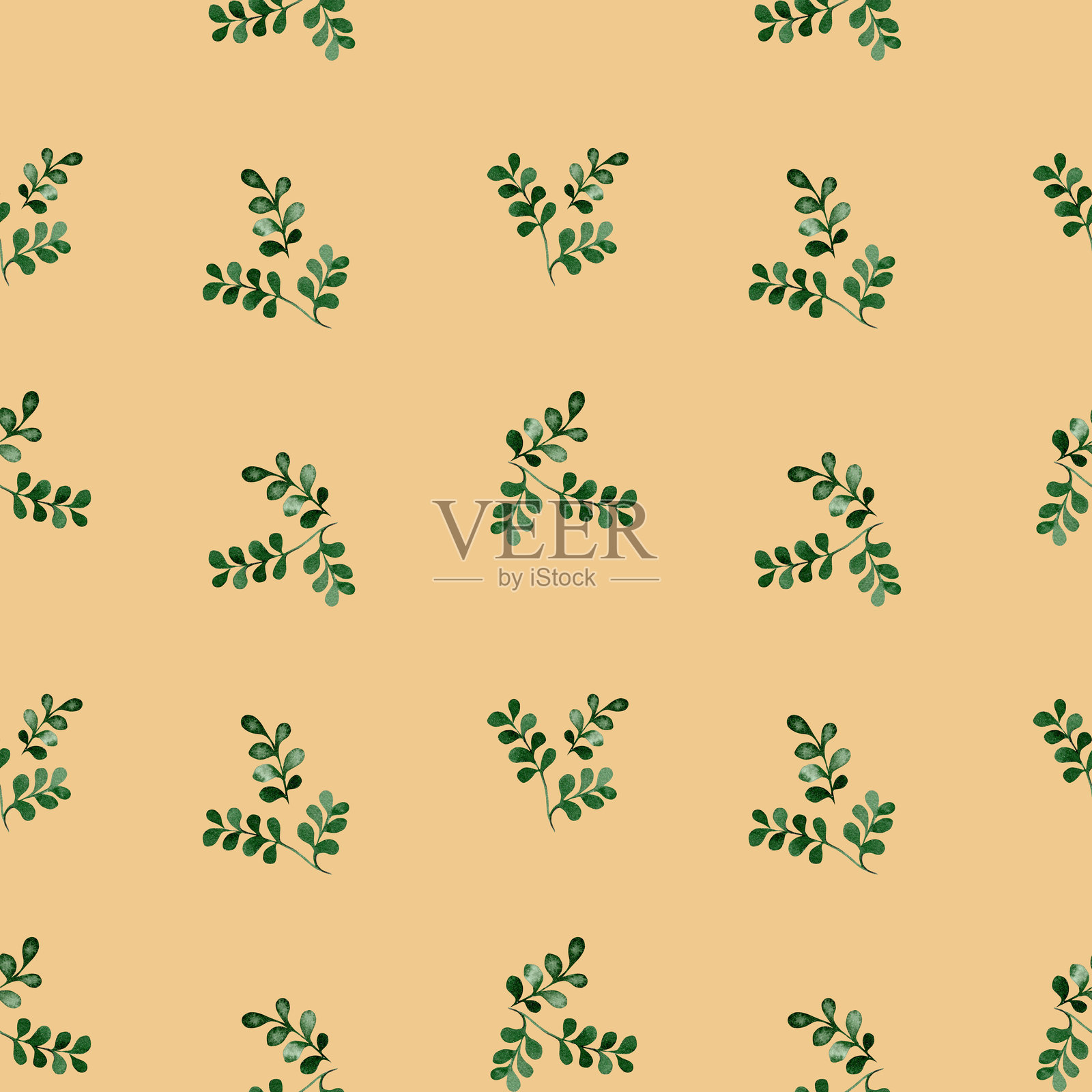 无缝图案与绿叶插画图片素材