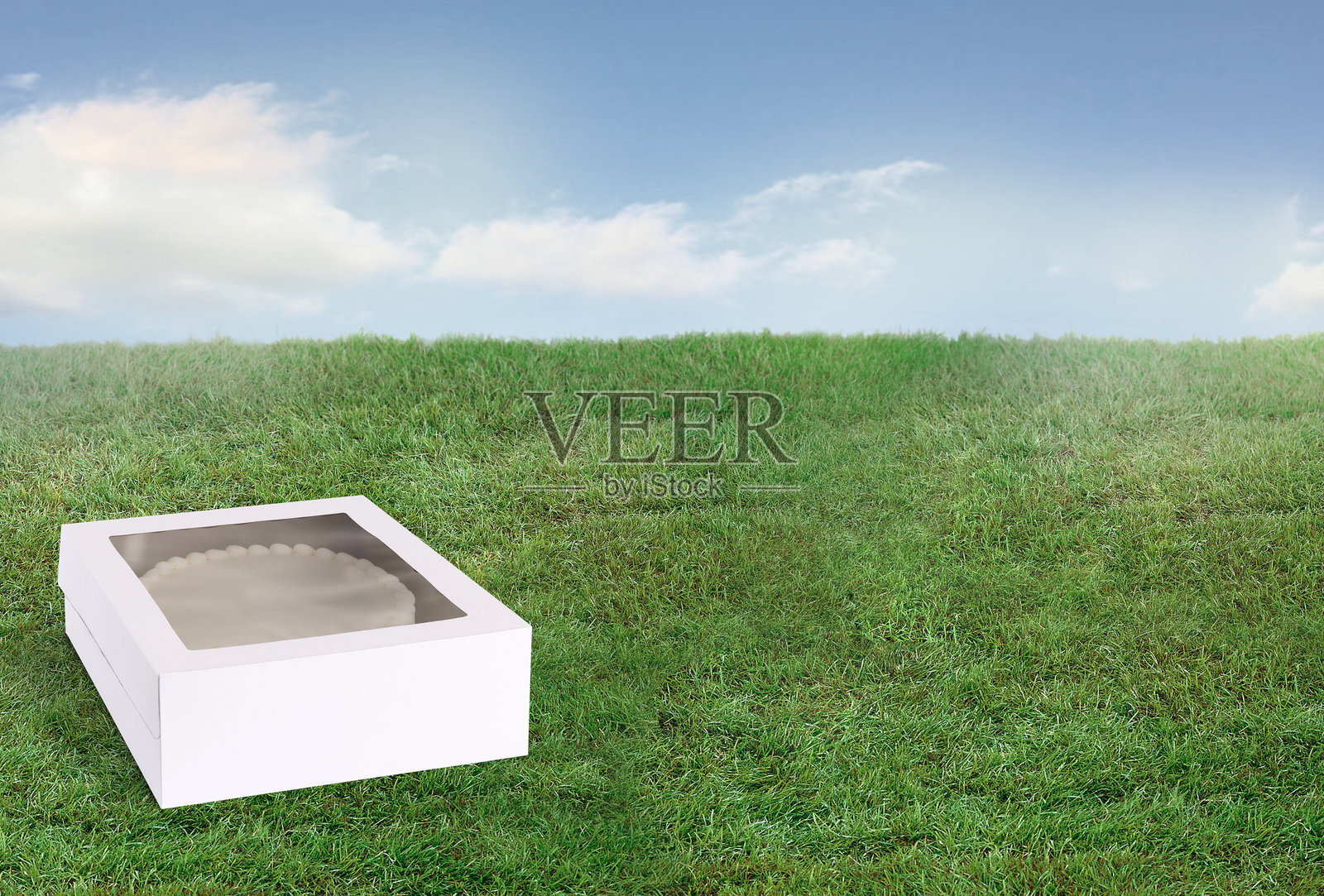 白色的蛋糕盒子里有一个蛋糕照片摄影图片