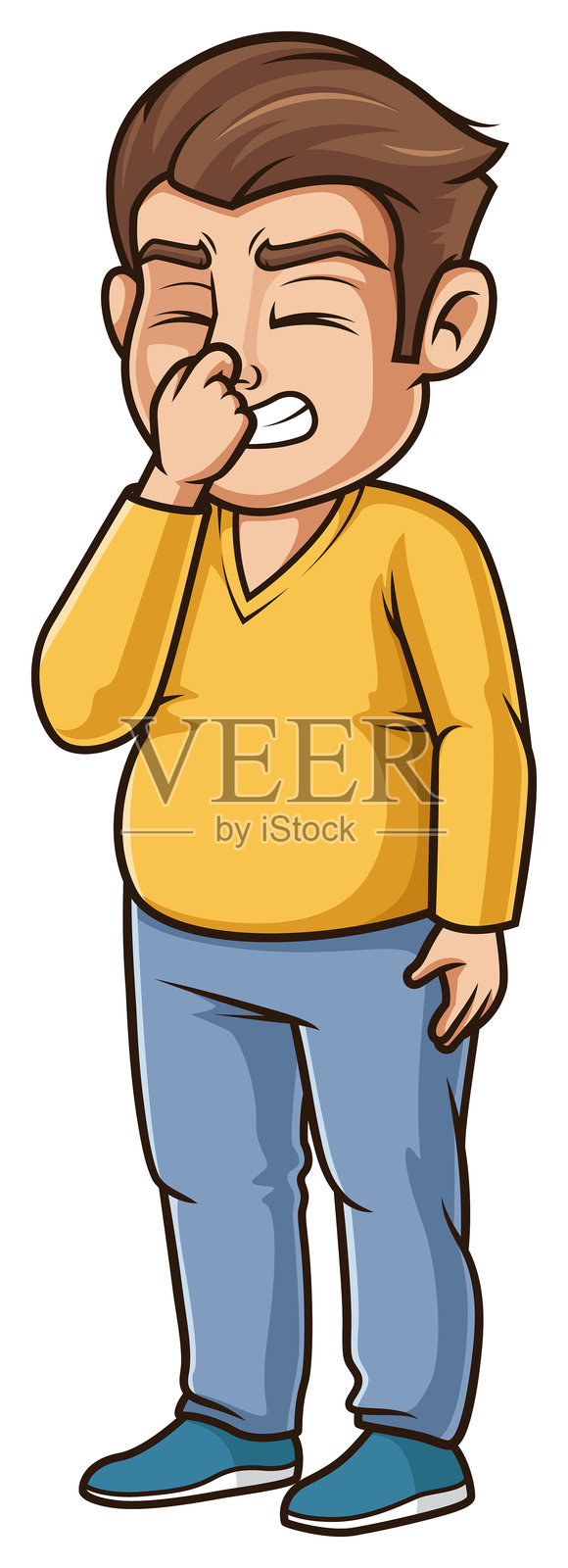 胖乎乎的家伙闭着鼻子的卡通插图插画图片素材