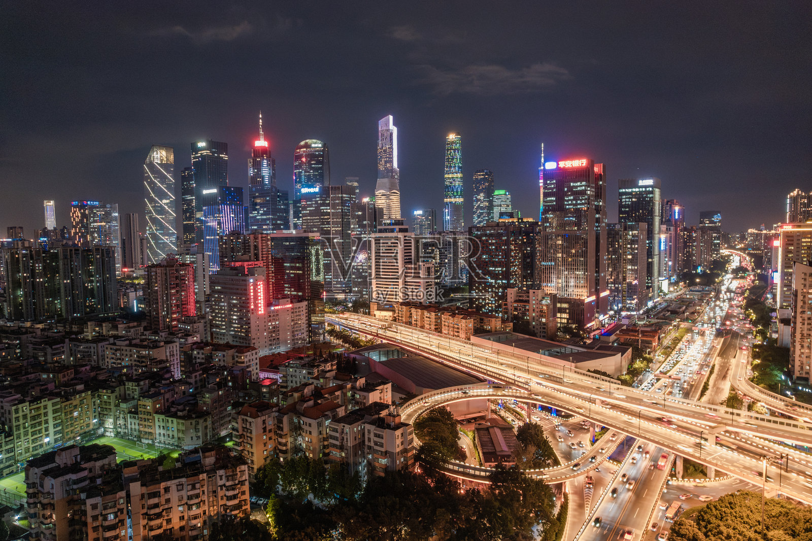 广州立交桥航拍夜景照片摄影图片