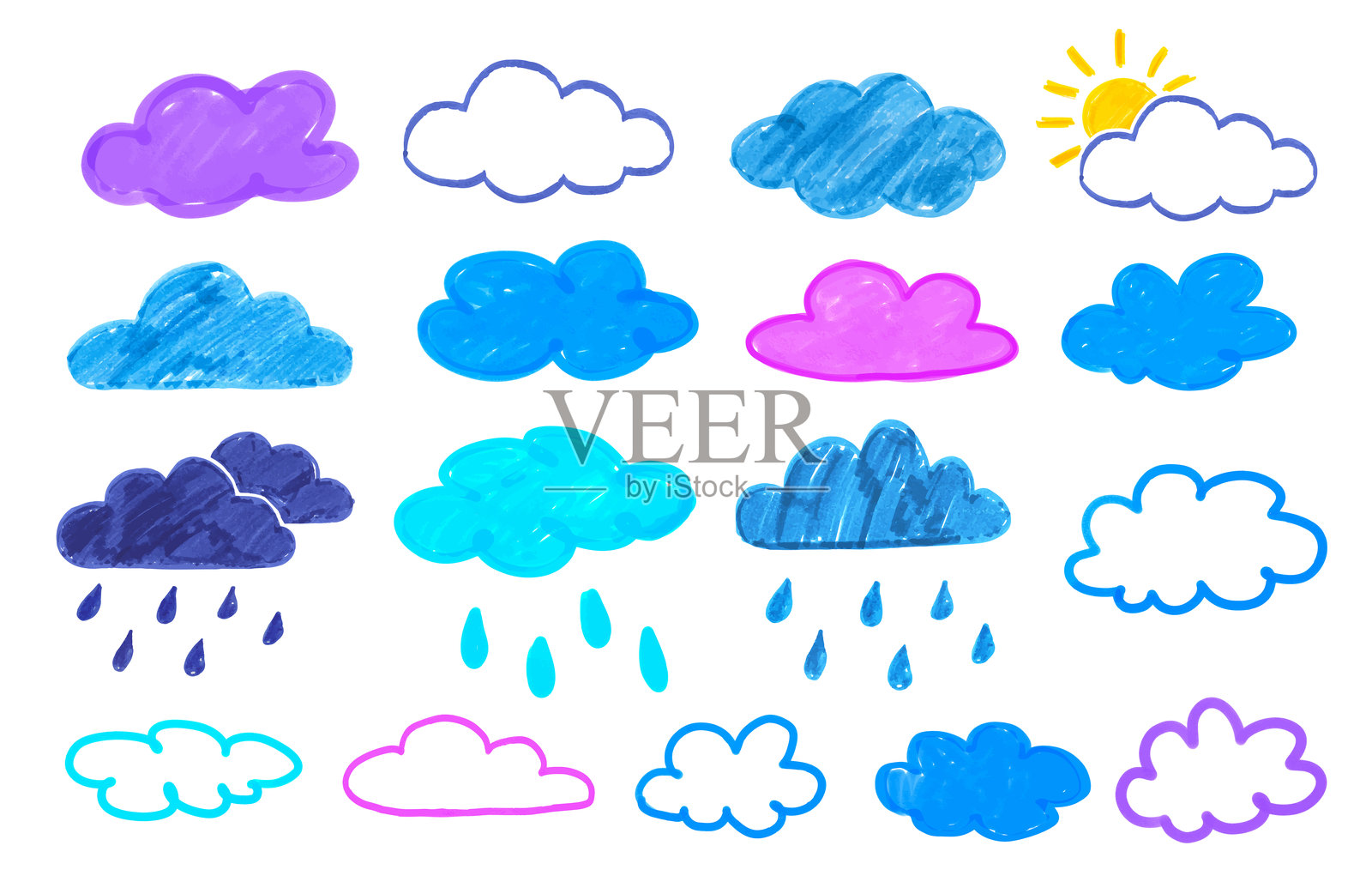 矢量集的云的孩子般的图纸插画图片素材