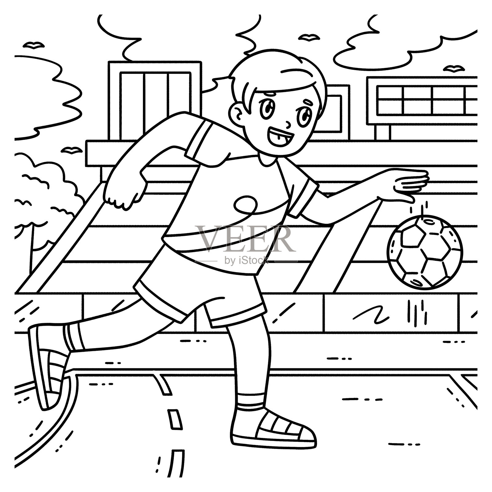 手球运动员带球着色页插画图片素材