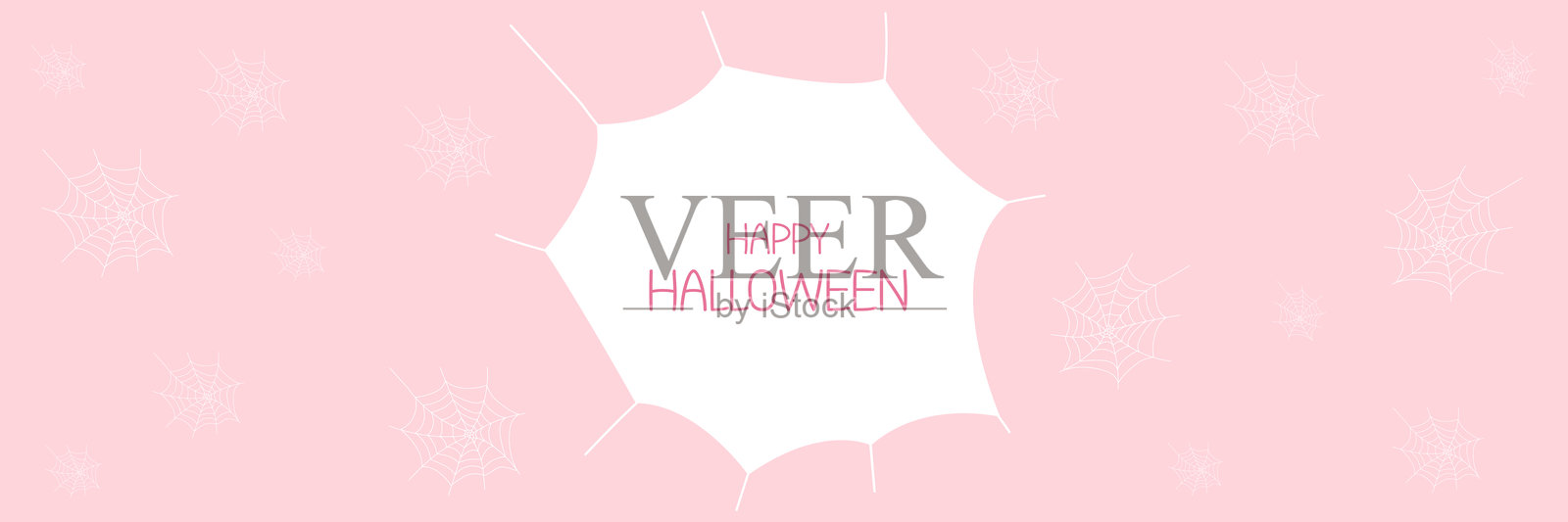 带有蜘蛛网的粉红色万圣节横幅。十月节日装饰，贺卡，派对请柬。平面风格矢量隔离在粉红色的背景。插画图片素材