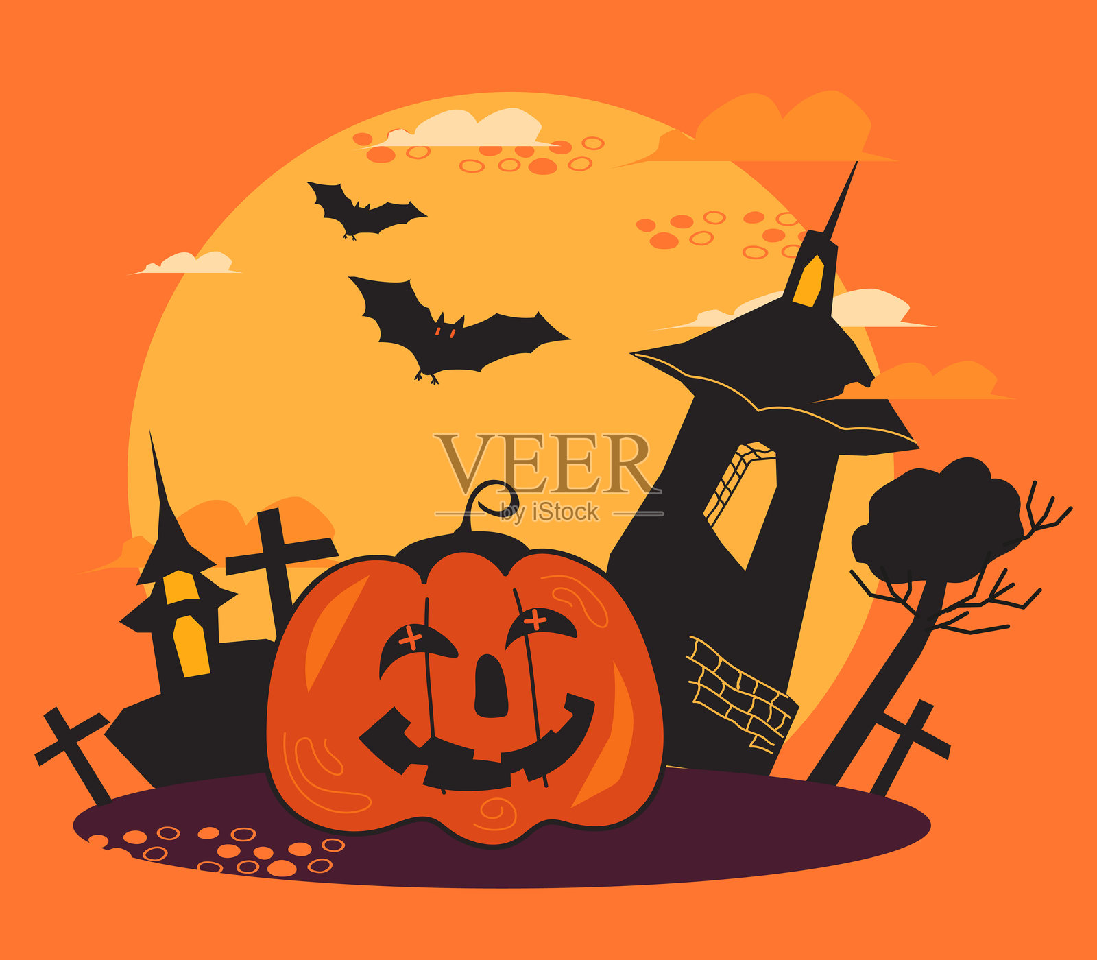 万圣节卡片或横幅模板与南瓜怪物，矢量。插画图片素材