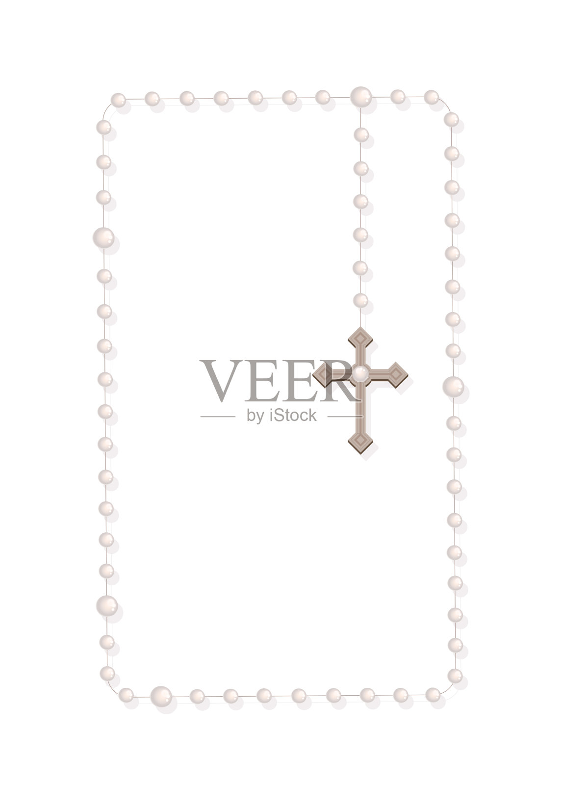 念珠的概念。米色天主教十字珠。宗教和信仰，信仰，精神。神圣的珠宝。古老的元素。平面矢量图插画图片素材