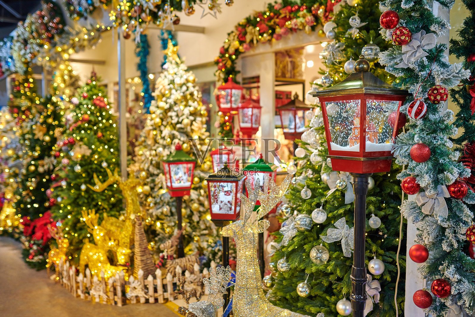 圣诞市场和圣诞树背景照片摄影图片