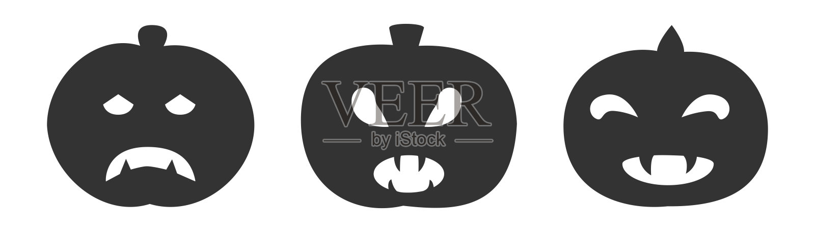 万圣节主题：三个带獠牙的黑色南瓜脸矢量图插画图片素材
