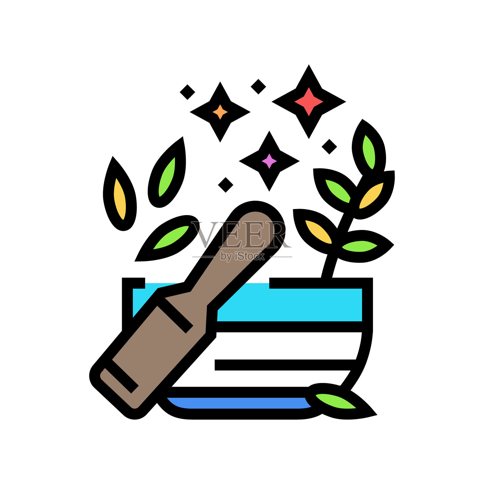 草药针灸颜色图标矢量插图插画图片素材