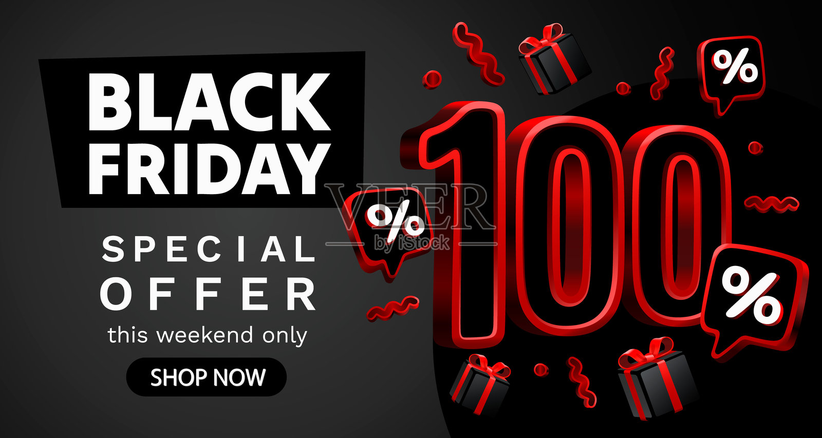 黑色星期五100%优惠，特价，折扣传单。矢量图插画图片素材