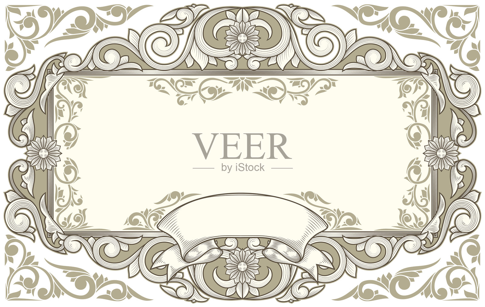 装饰单色华丽复古花空白卡插画图片素材