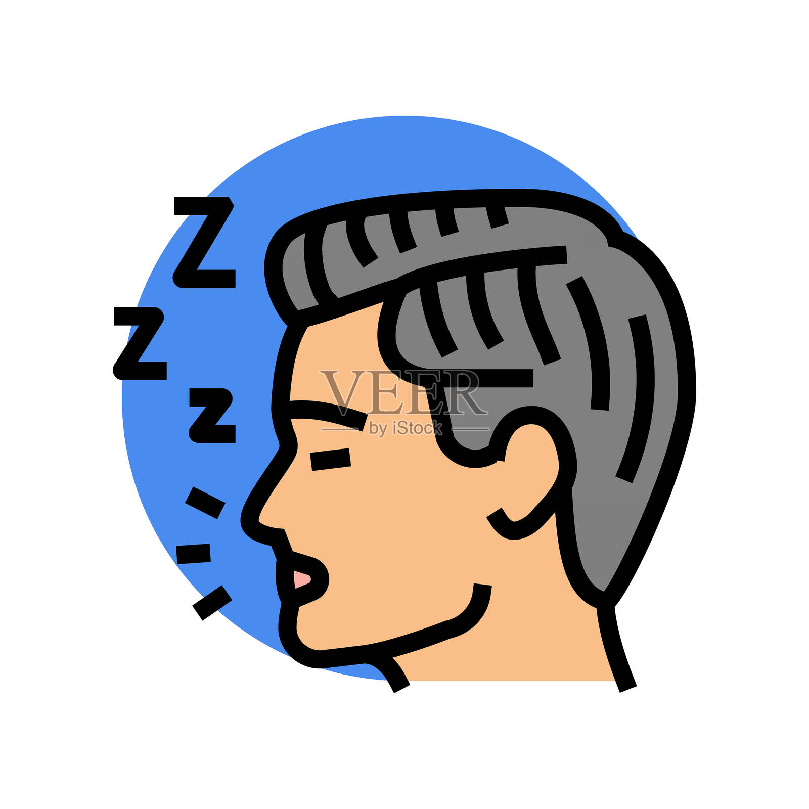 睡眠呼吸暂停男子疾病彩色图标矢量图插画图片素材