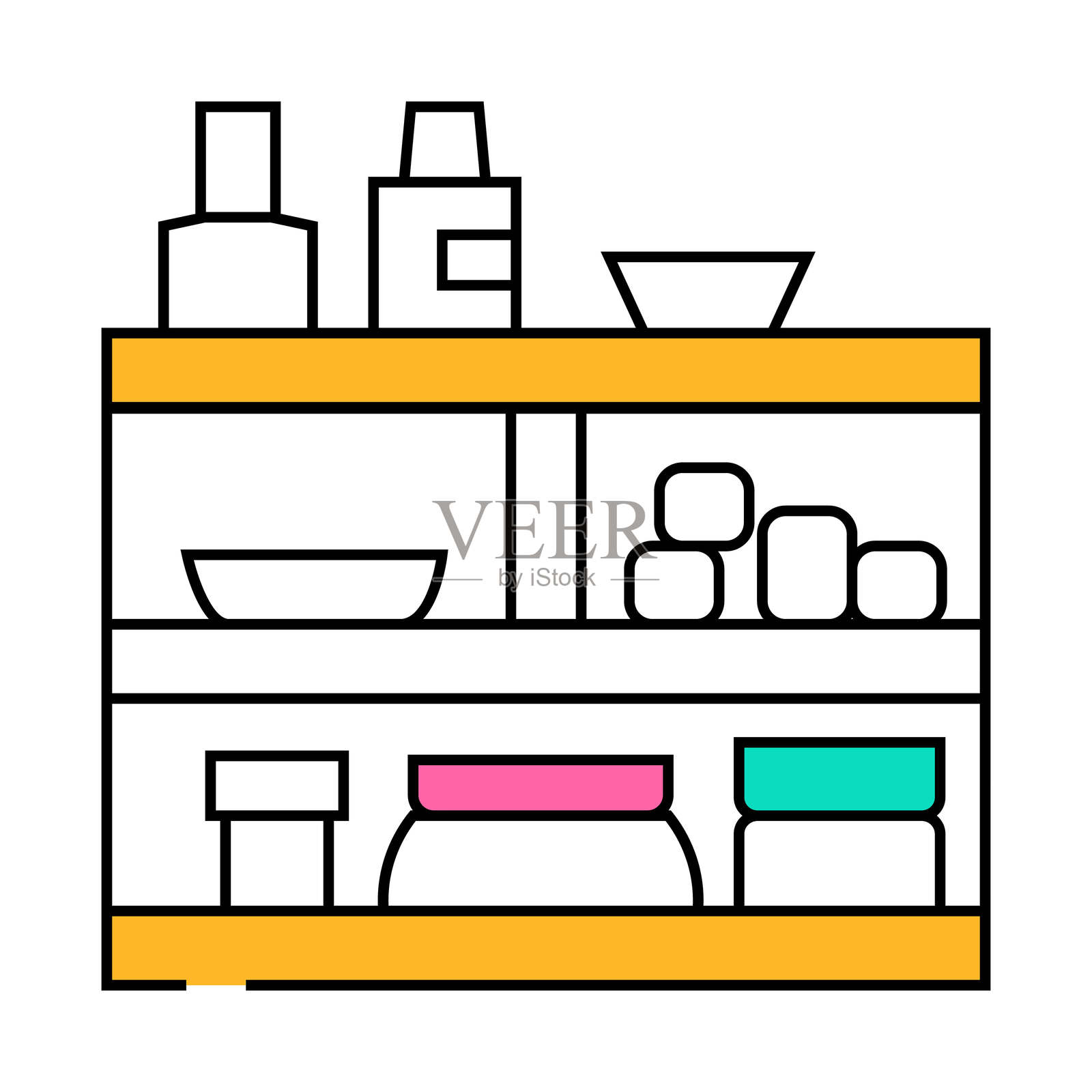 化妆柜浴室内部图标彩色插图插画图片素材