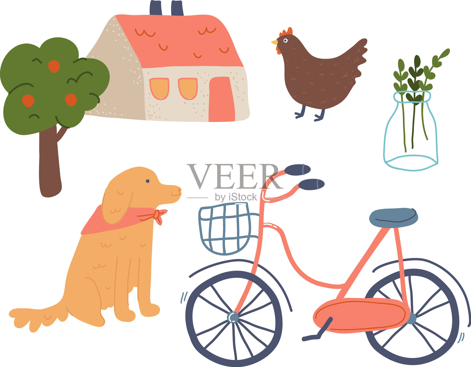 elements_011_cute_cozy_calendar_template_with_hand_drawn_seasons_elements_set插画图片素材