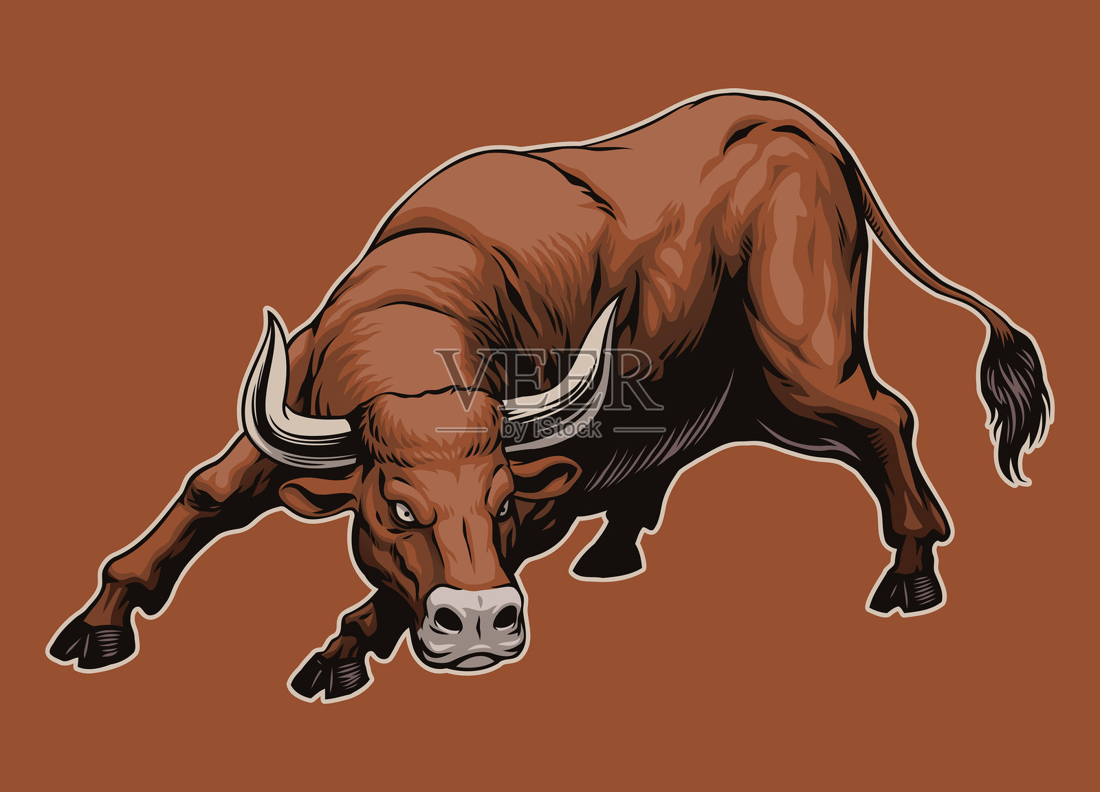 愤怒的肌肉公牛准备攻击插画插画图片素材