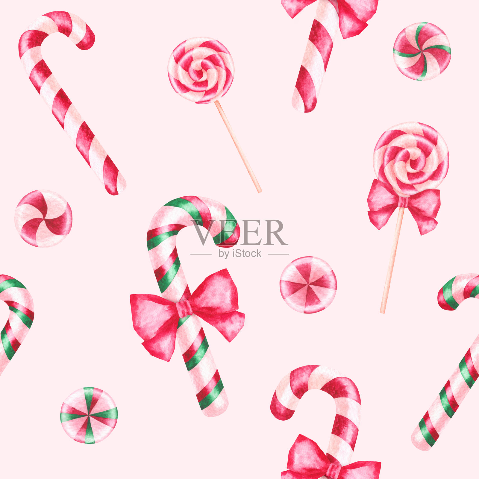 图案与手绘圣诞水彩画插图。插画图片素材