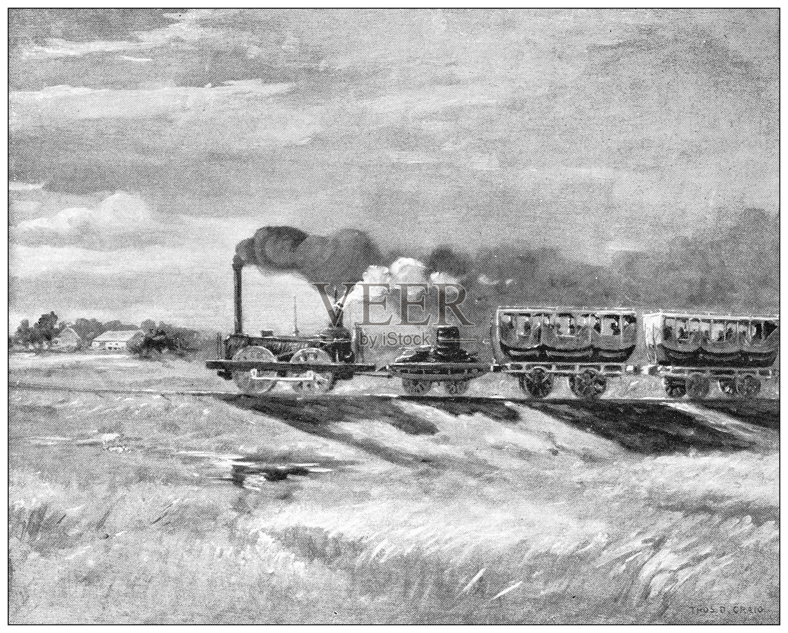 古董图片:第一列火车，卡姆登和安博伊铁路插画图片素材