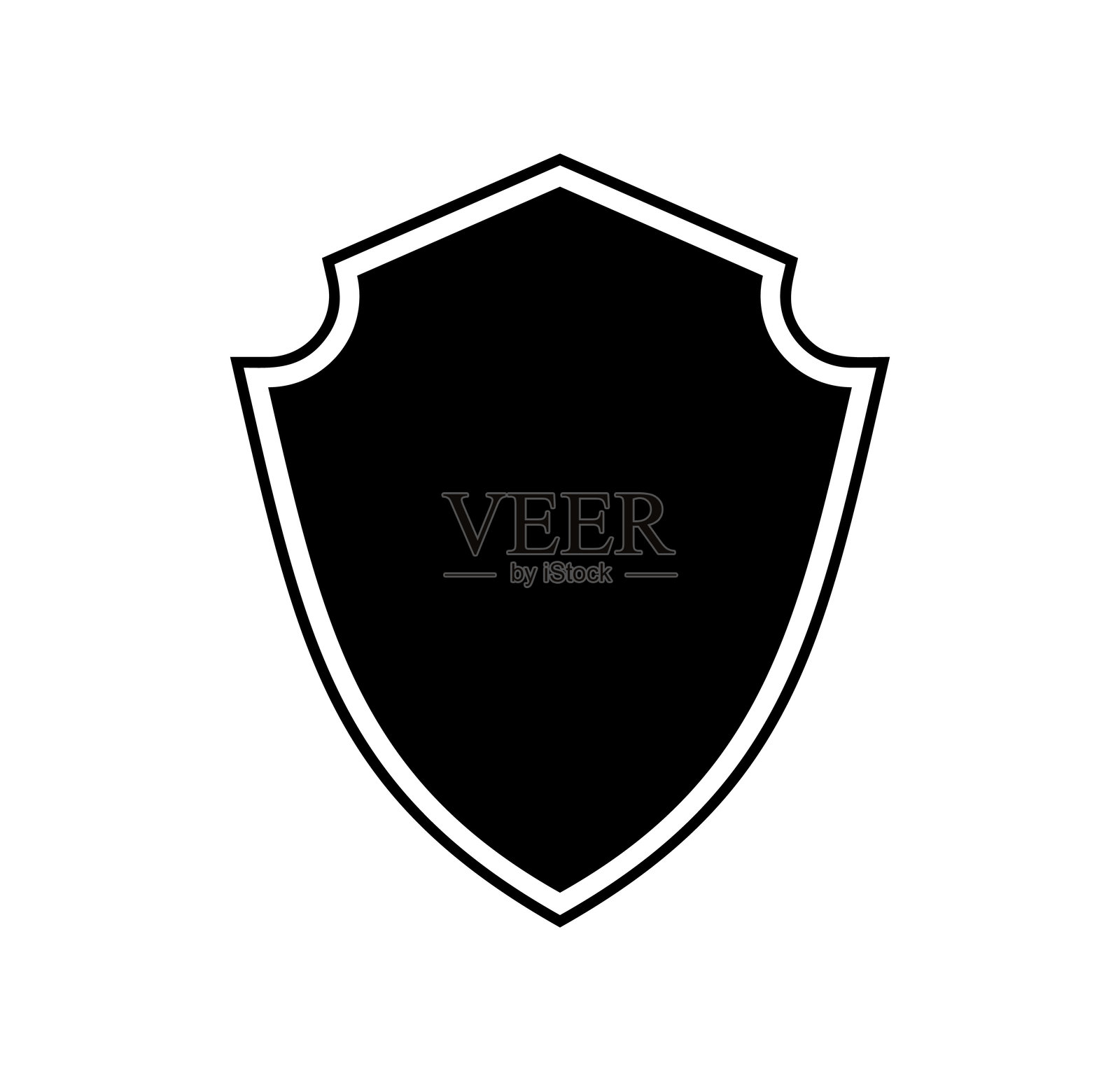 盾牌标志模板平面插图，屏蔽图标在黑白颜色，安全和保护符号隔离在白色背景上插画图片素材