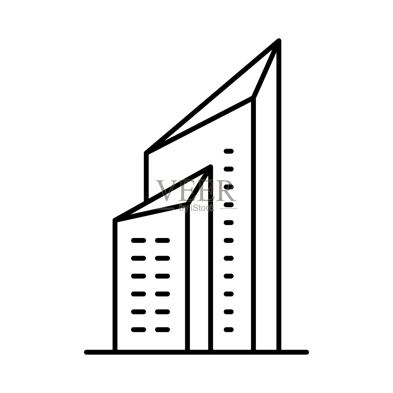 建筑物线条可编辑的笔画图标。房地产家公寓城市景观矢量插图插画图片素材