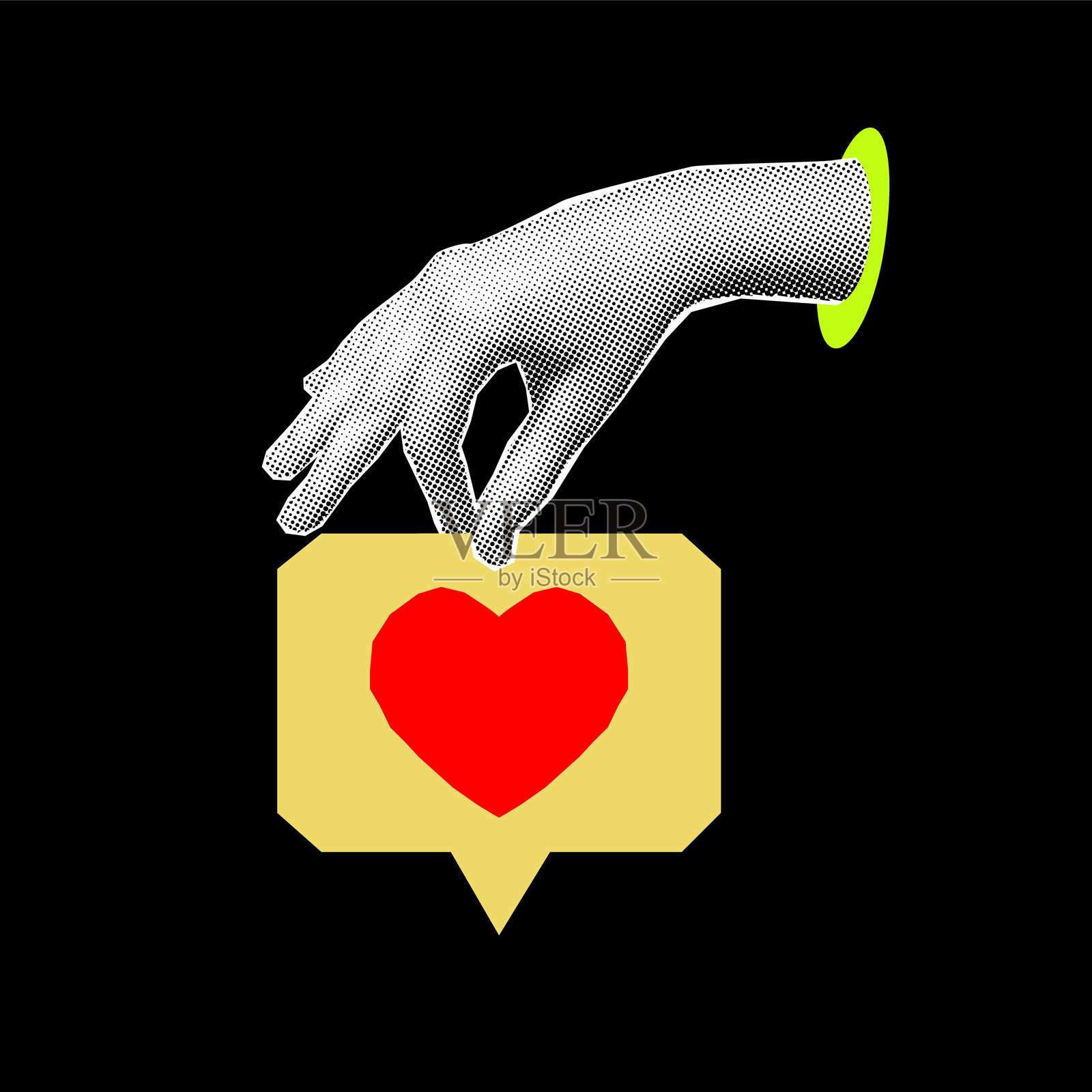 半色调手捧心拼贴新潮剪贴纸插画图片素材