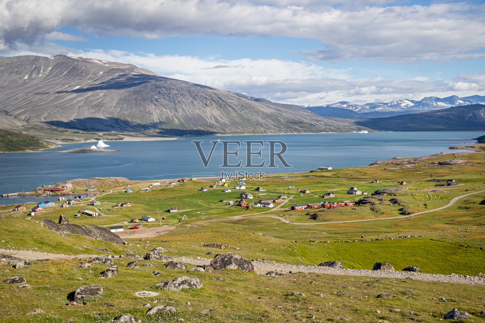 格林兰的北极村庄全景照片摄影图片