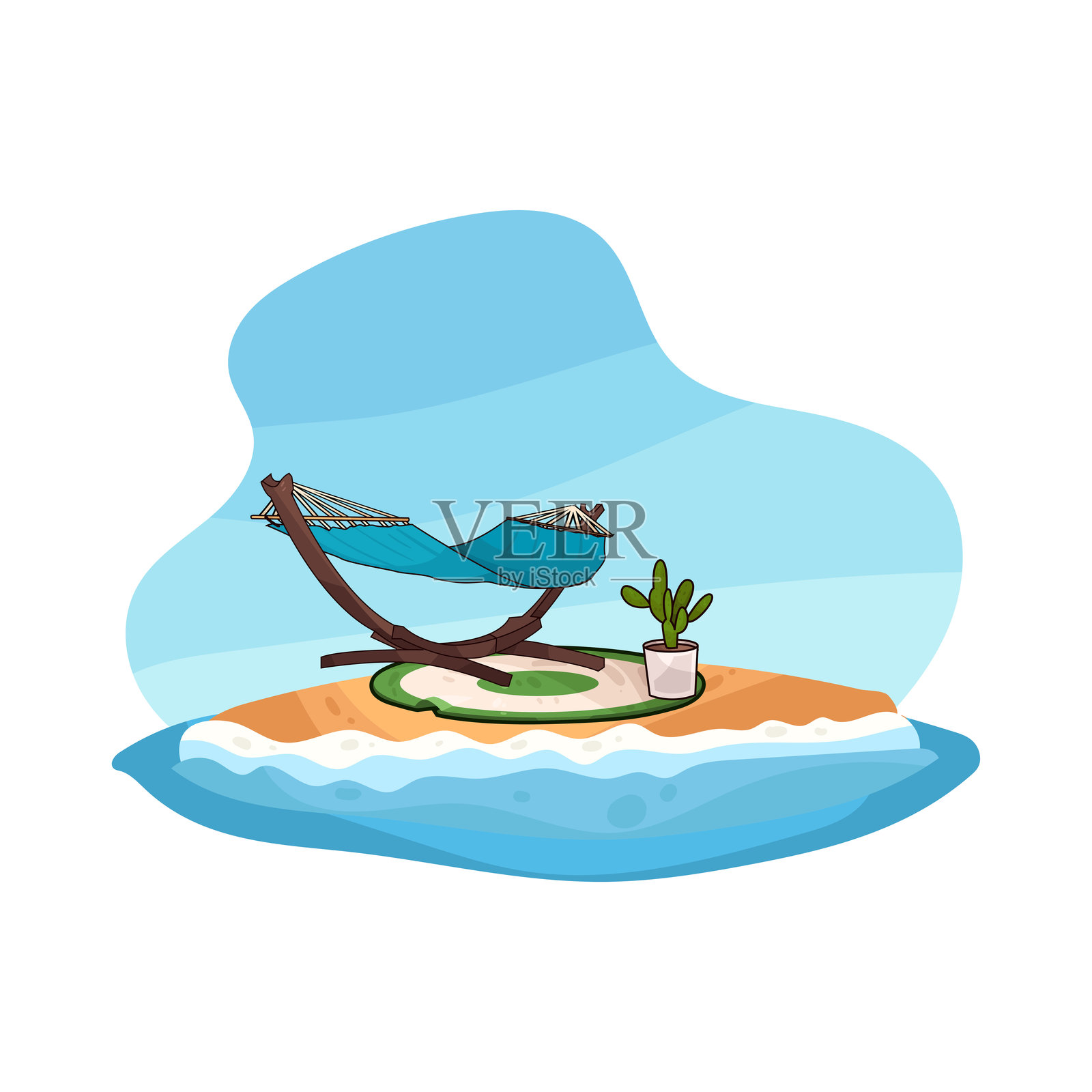 海滩上吊床插画图片素材