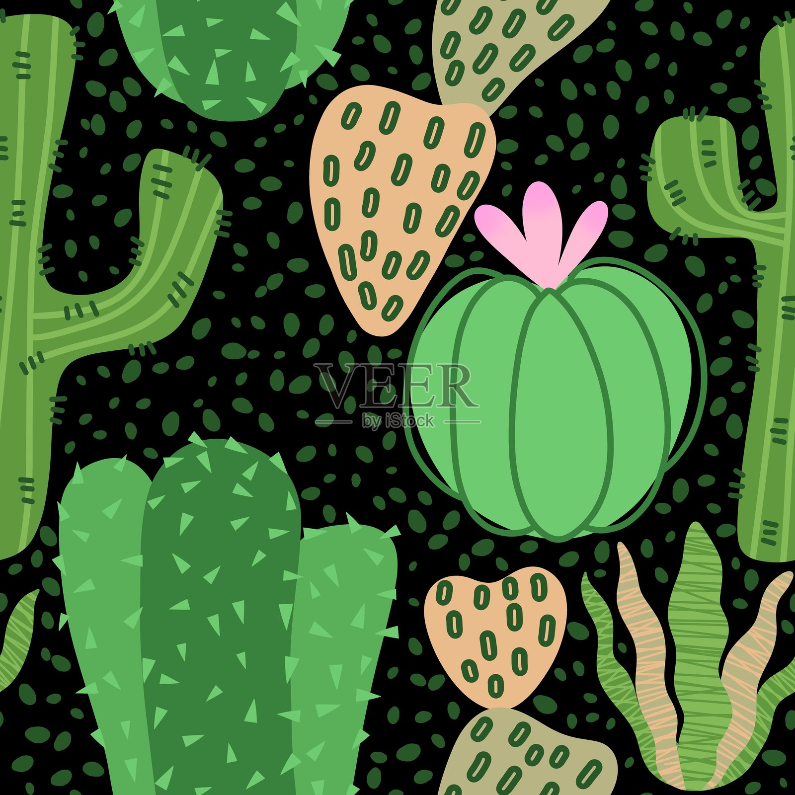 夏季仙人掌印刷织物和纺织品和包装，礼品和卡片和亚麻布插画图片素材