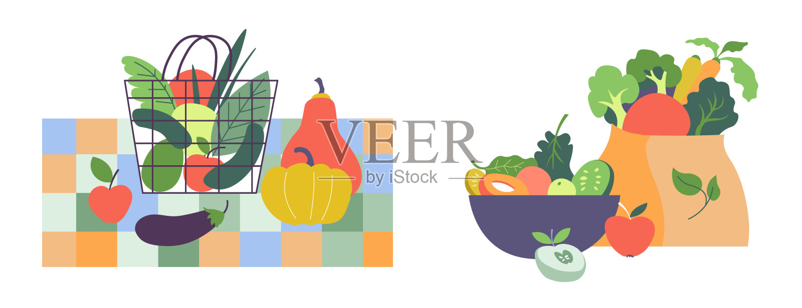 购物概念中的什锦蔬菜插画图片素材