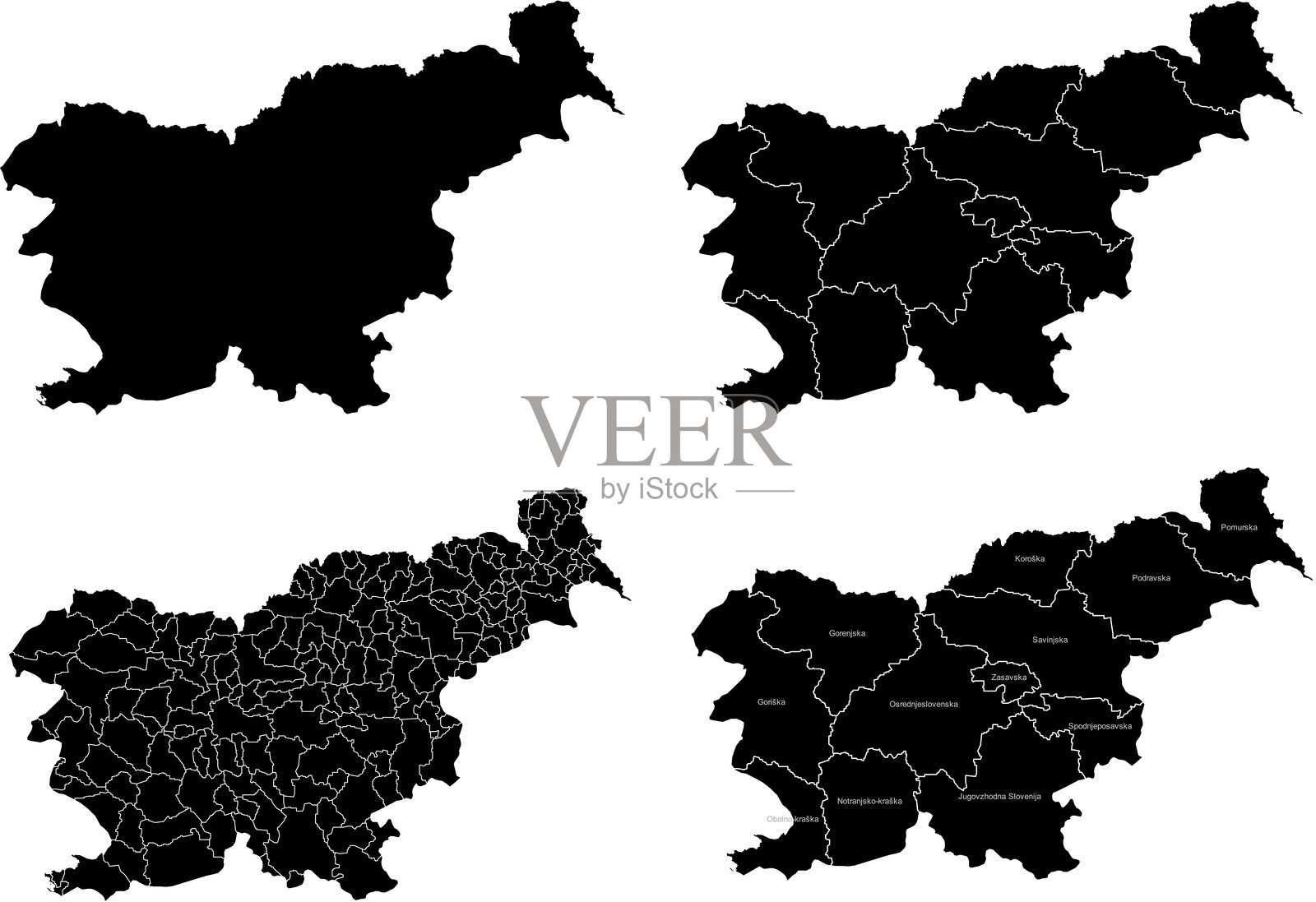 斯洛文尼亚地图及其行政区划和地区插画图片素材