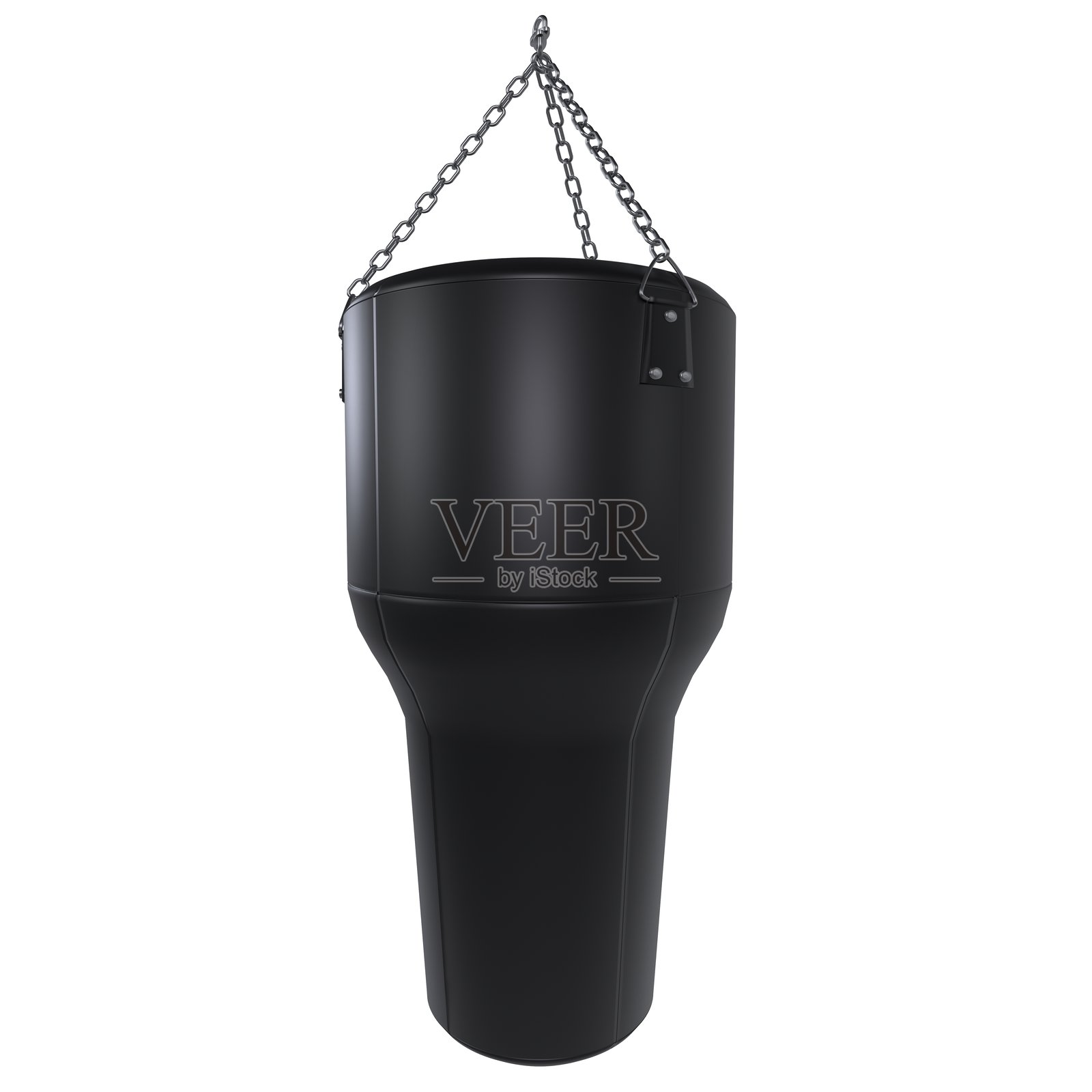 黑色3d渲染的沙袋悬挂在金属链上照片摄影图片