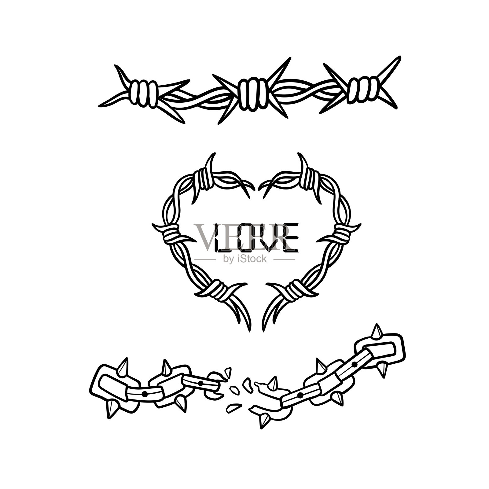 手工绘制的链条轮廓图插画图片素材