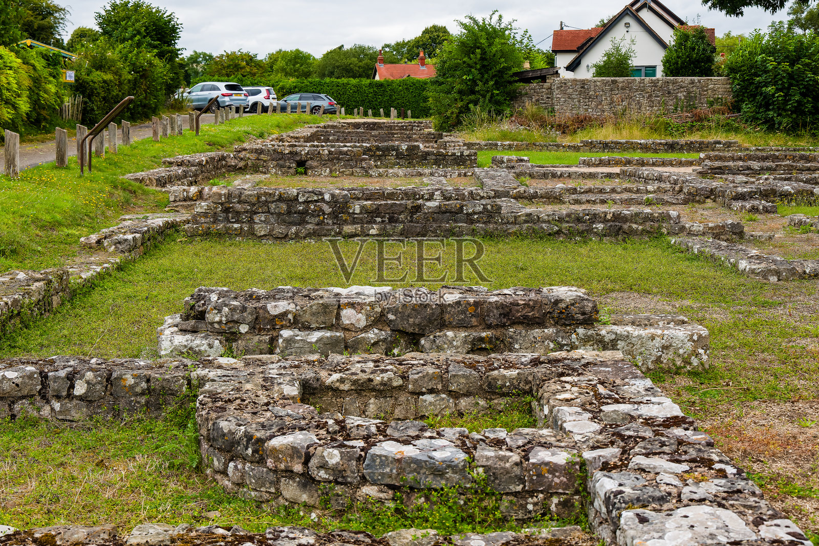 南威尔士的古罗马小镇Venta Silurum (Caerwent)的商店和车间废墟照片摄影图片