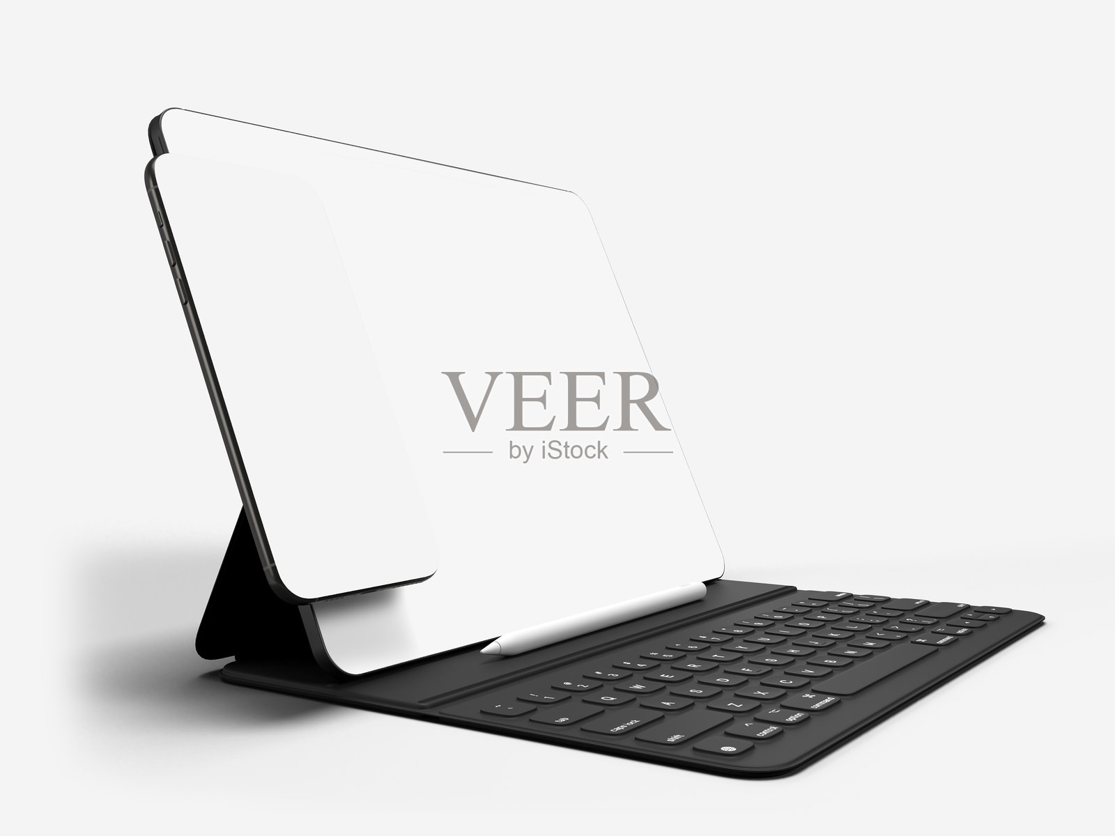 现代数字平板电脑、智能手机空白屏幕，配有键盘和笔。用于展示品牌、企业形象、广告、全球业务身份、网站设计和应用的模板。照片摄影图片