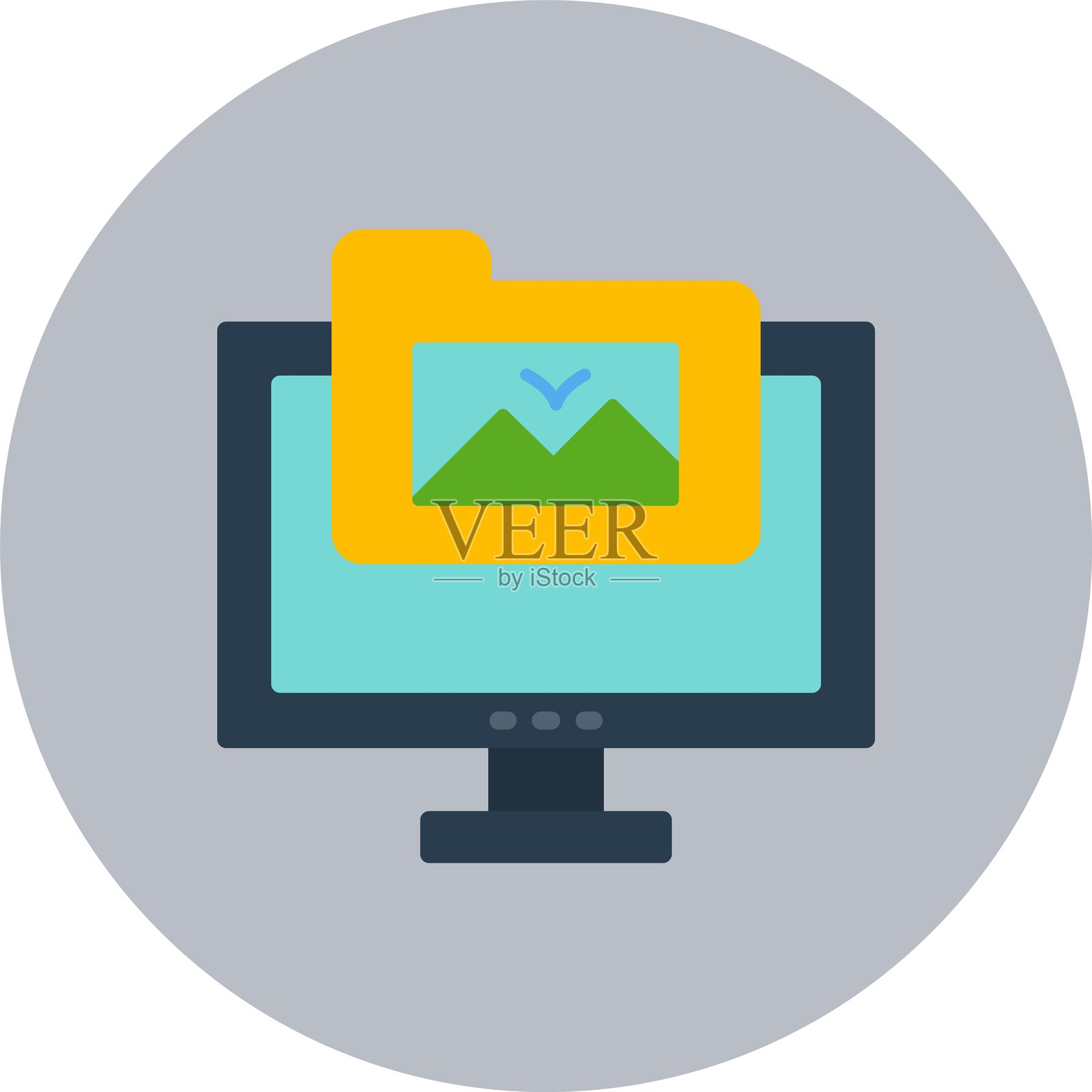 监视器平面圆形图标插画图片素材