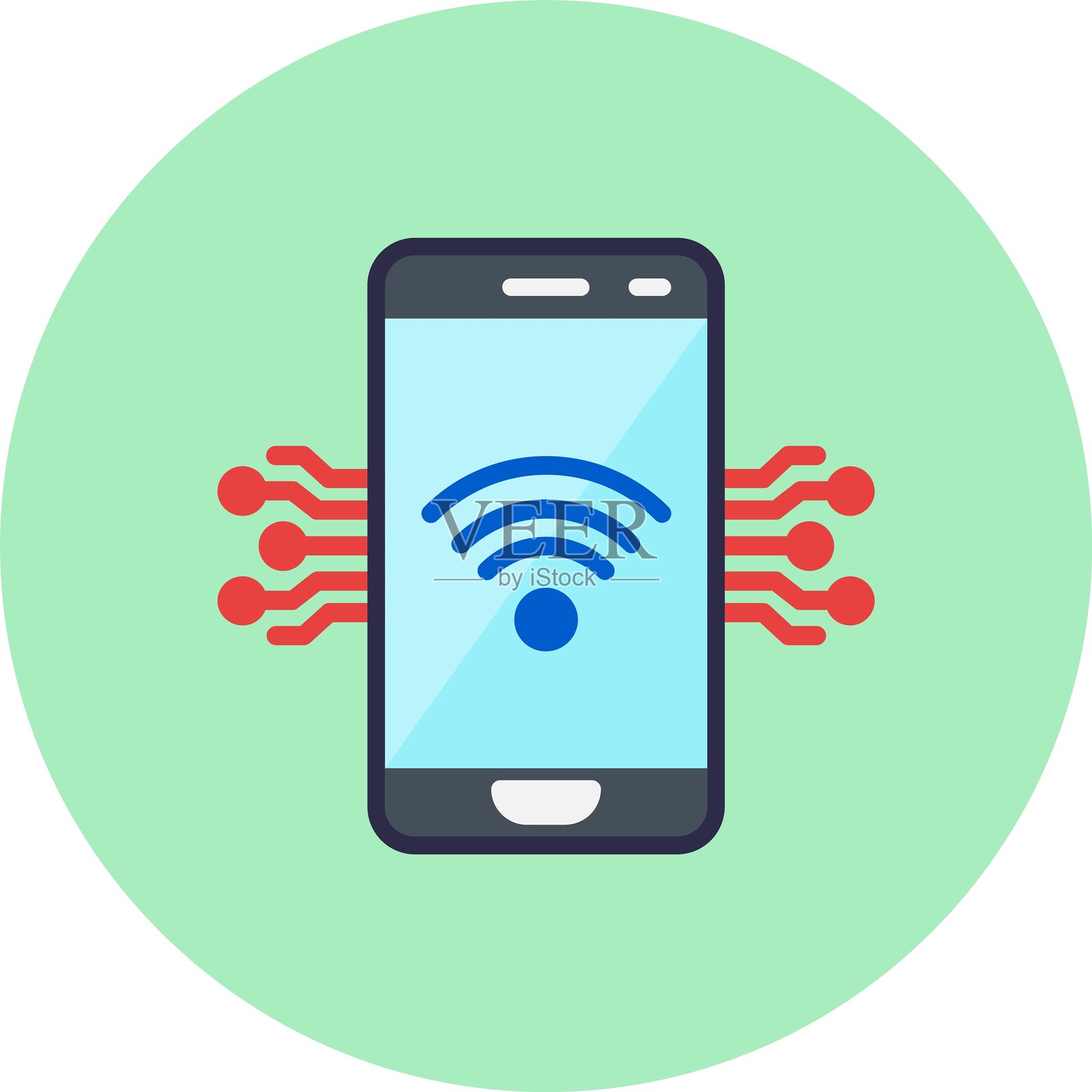 智能手机扁平圆形图标插画图片素材