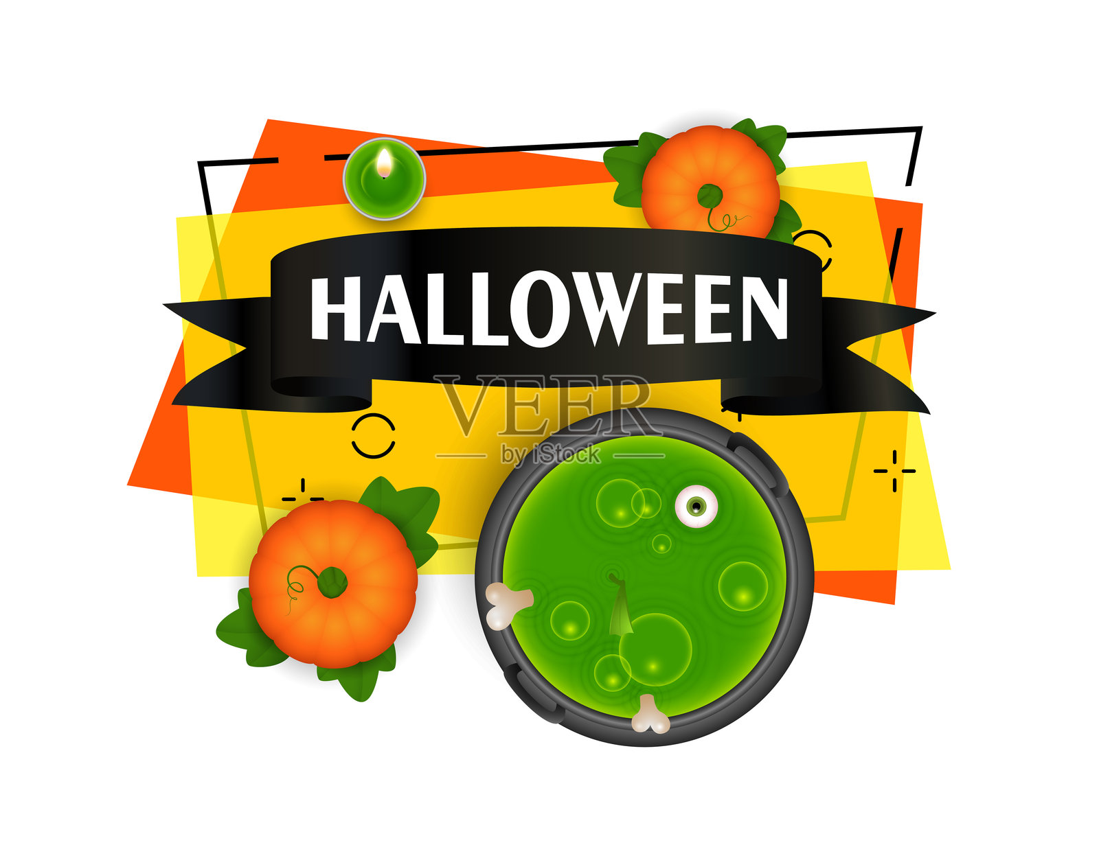 万圣节丝带与南瓜、沸腾的药水插画图片素材