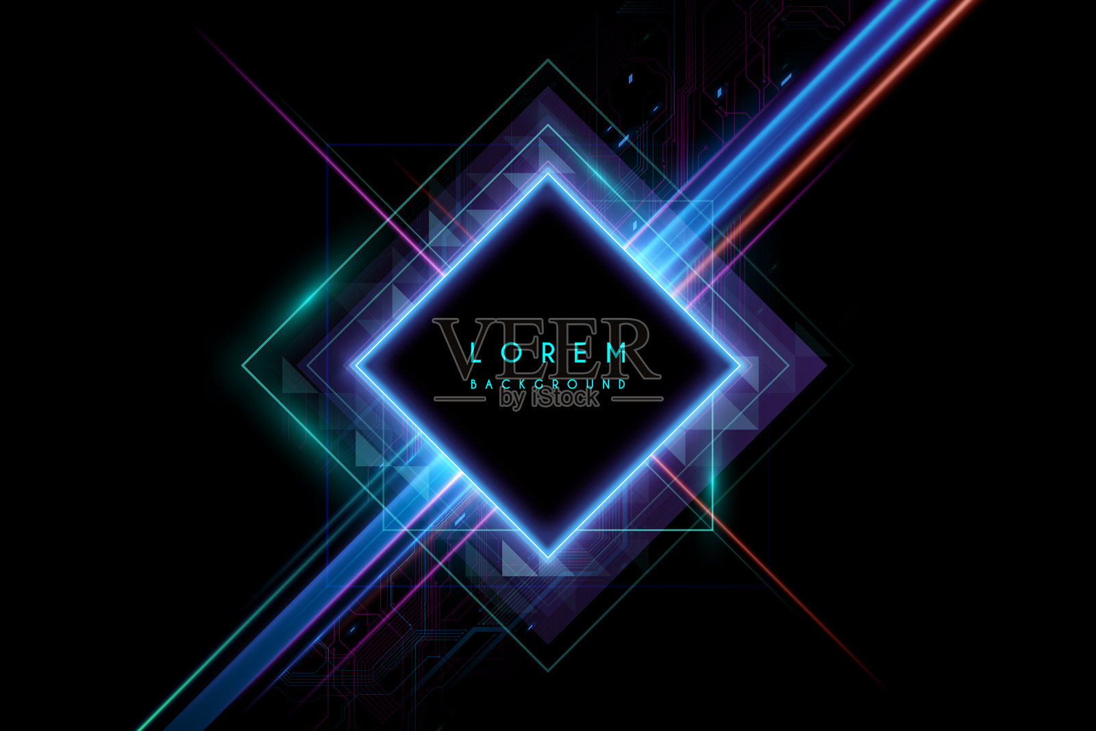 黑色背景上的霓虹灯技术框架插画图片素材