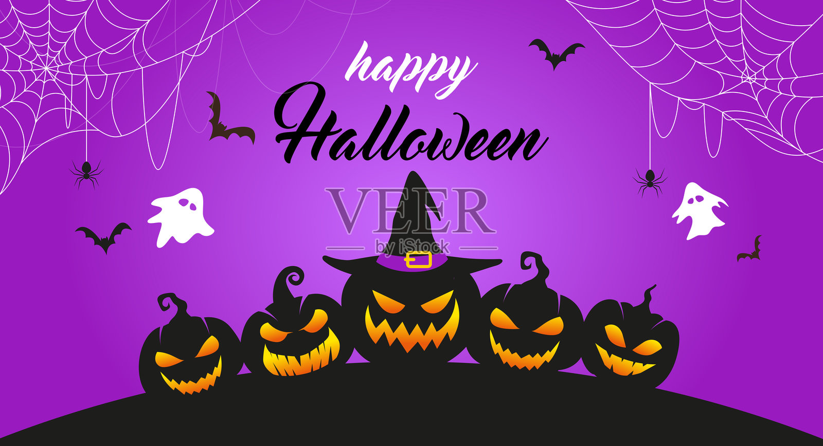 紫色背景上的万圣节南瓜插画图片素材