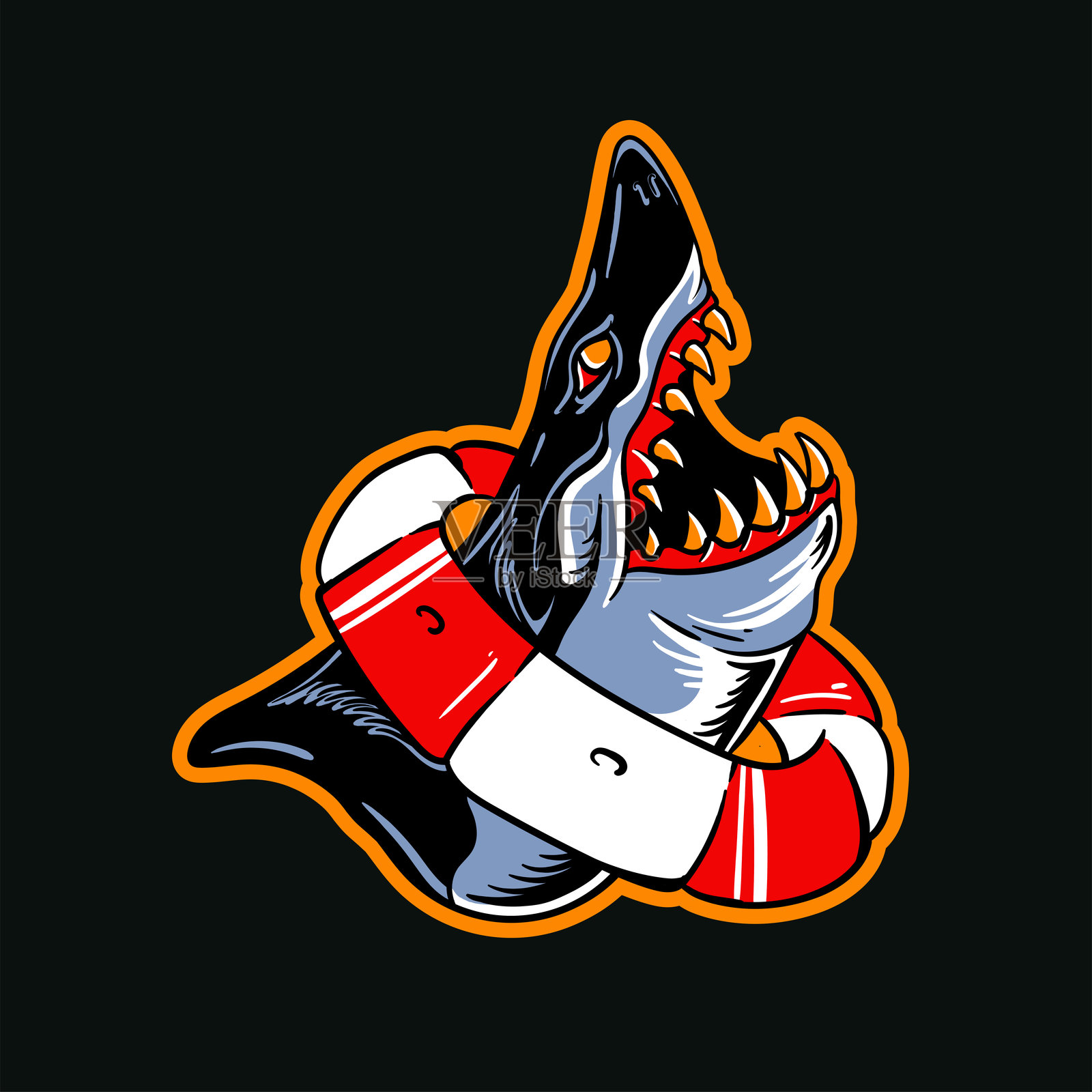 一只残忍的鲨鱼的手绘插图插画图片素材