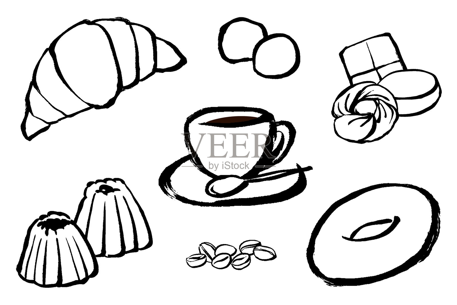 咖啡及其搭配食品的插图集插画图片素材